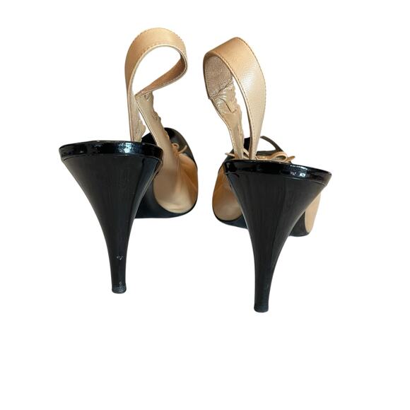 Chanel Tan Gathered Leather Black Toe Cap Slingback Heels FR 40.5 / US 9.5 AS IS - Picture 5 of 11
